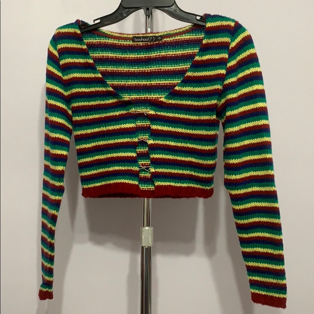 Rainbow-striped Crop Sweater